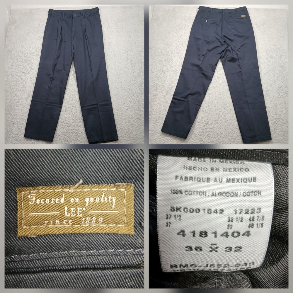 Lee Men's Chino Pants 36x32‎ Navy 100% Cotton Classic Fit Made in Mexico